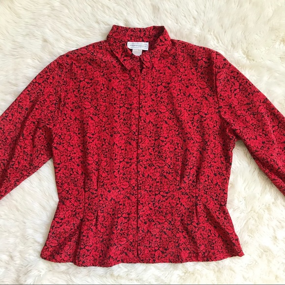 Vintage 1980s Impressions of California Red and Black Floral Blouse - Picture 2 of 15